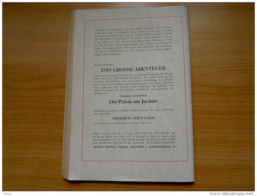 Das Grosse Abenteuer Altes Heft, Roman Nr. 6 Die  Schatzinsel  Von 1953 Im Guten Zustand 50 PF. - Abenteuer