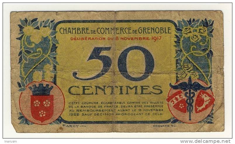 GRENOBLE  -   50 Centimes  -  Délibération Du 8  Novembre 1917 - Chambre De Commerce