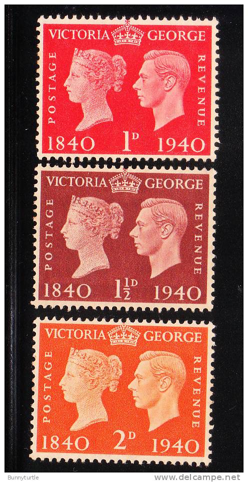 Great Britain 1940 Centenary Of The Postage Stamp 3v MNH - Ungebraucht