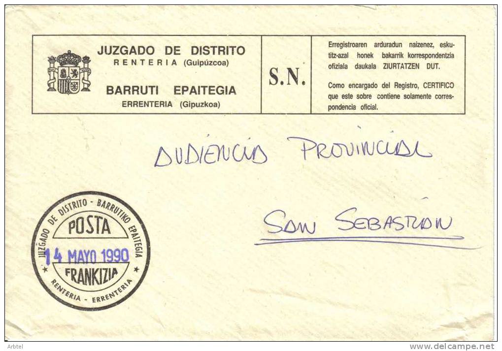 CC FRANQUICIA JUZGADO DE DISTRITO DE RENTERIA GUIPÚZCOA PAIS VASCO - Franchigia Postale