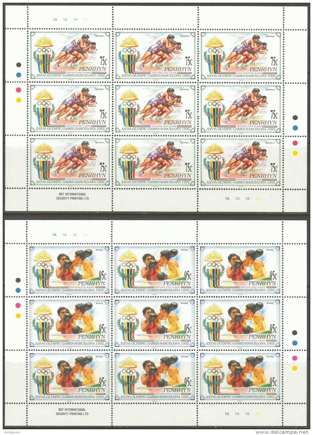 Penrhyn Olympic Games Barcelona-1992 Wrestling, Boxing, Swimming Set Of 4 In Sheets Of 9 MNH - Summer 1992: Barcelona