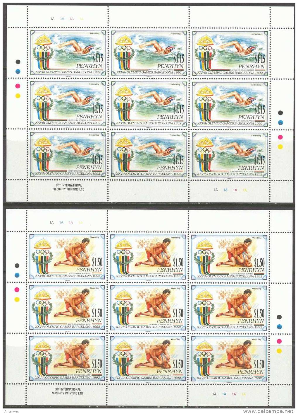 Penrhyn Olympic Games Barcelona-1992 Wrestling, Boxing, Swimming Set Of 4 In Sheets Of 9 MNH - Zomer 1992: Barcelona