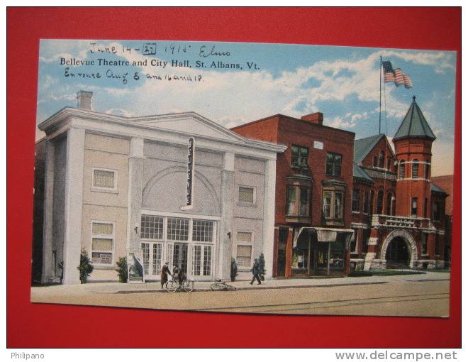 Theatre----- St. Albans VT   Bellevue Theatre & City Hall   Theatre  Ca 1910 ---====  ==ref 205 - Sonstige & Ohne Zuordnung