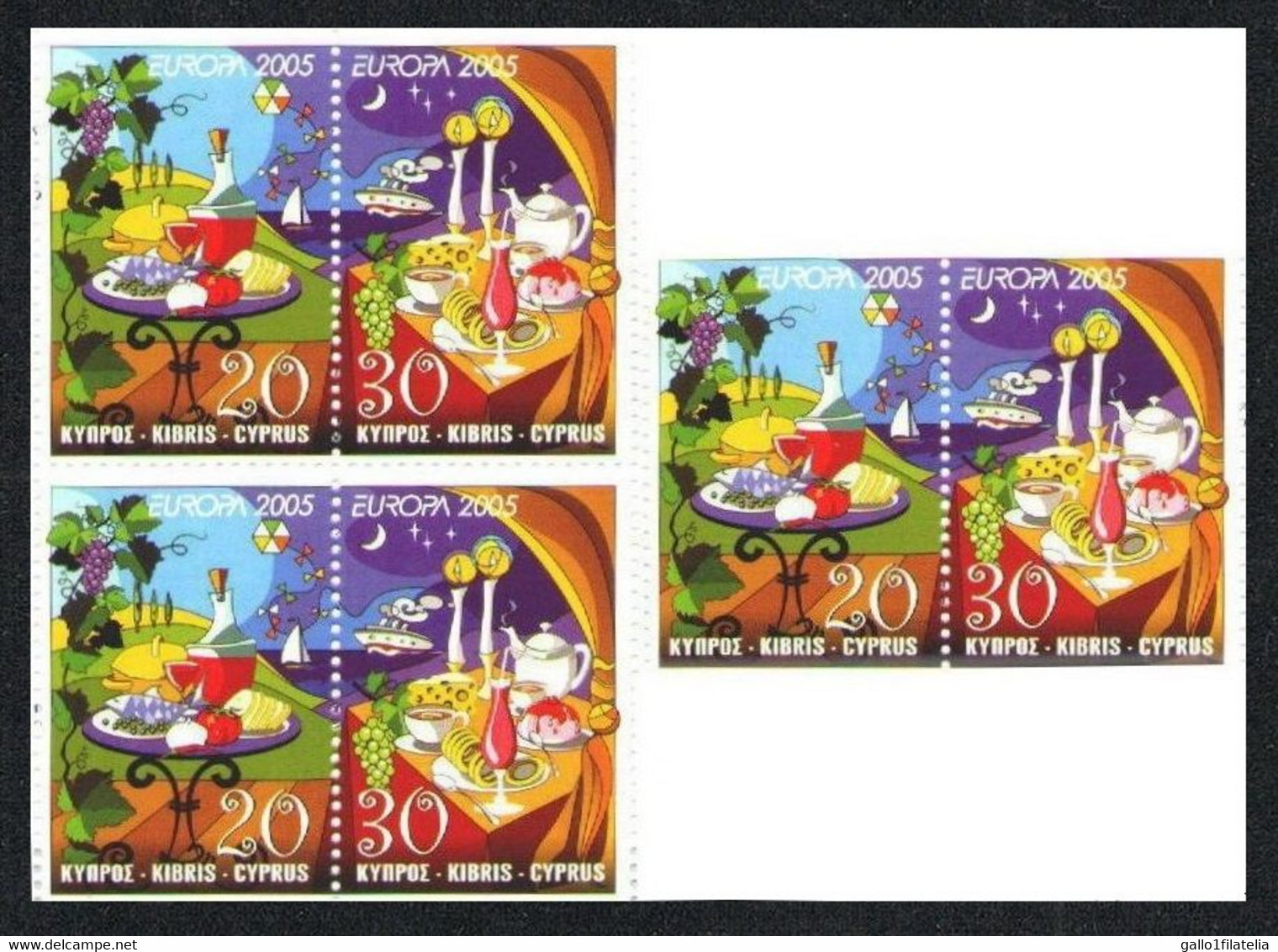 2005 - CIPRO / CYPRUS - EUROPA CEPT - GASTRONOMIA / GASTRONOMY - 2 FRANCOBOLLI + 4 FRANCOBOLLI DA LIBRETTO. MNH. - 2005