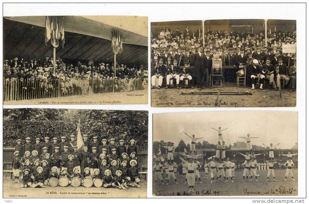 LE MANS LOT DE 13 Cartes-photos Et Cartes Postales FETE DE LA GYMNASTIQUE 1907 - Le Mans