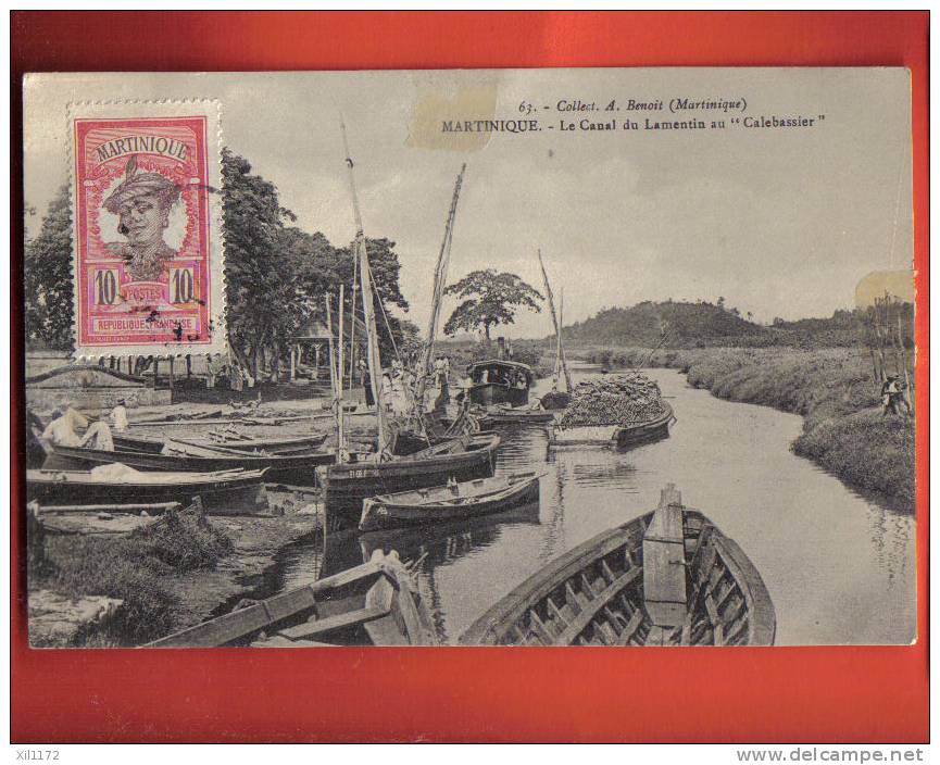 L1079 Martinique,Canal Du Lamentin Au Calebassier,Bateaux Pêche.Cachet 1911 - Autres & Non Classés