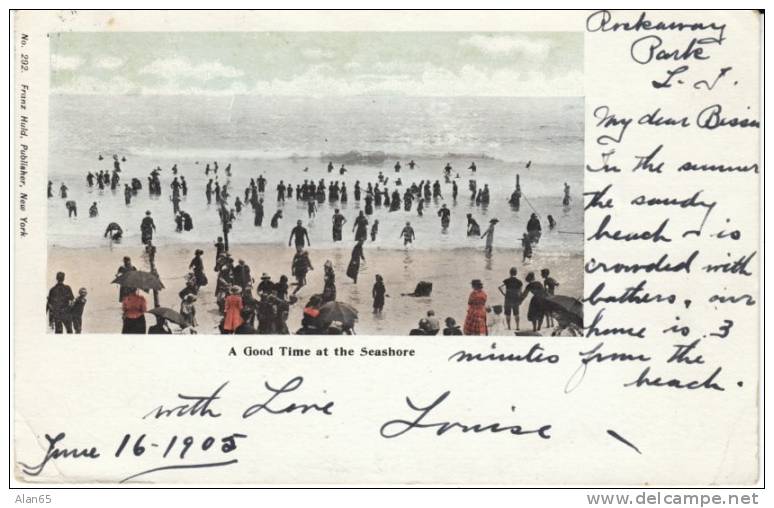 Rockaway Beach Long Island New York Seashore Beach Scene On 1900s Vintage Postcard, Postmark - Long Island