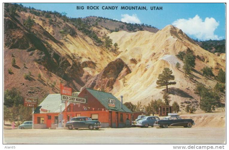 Big Rock Candy Mountain UT Utah, Roadside Cafe Gas Station, Autos, On C1950s Vintage Postcard - American Roadside