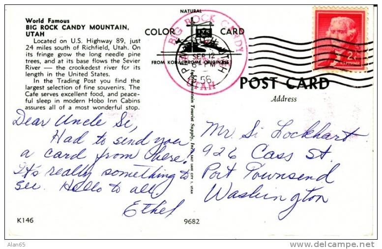 Big Rock Candy Mountain UT Utah, Roadside Cafe Gas Station, Autos, On C1950s Vintage Postcard - American Roadside