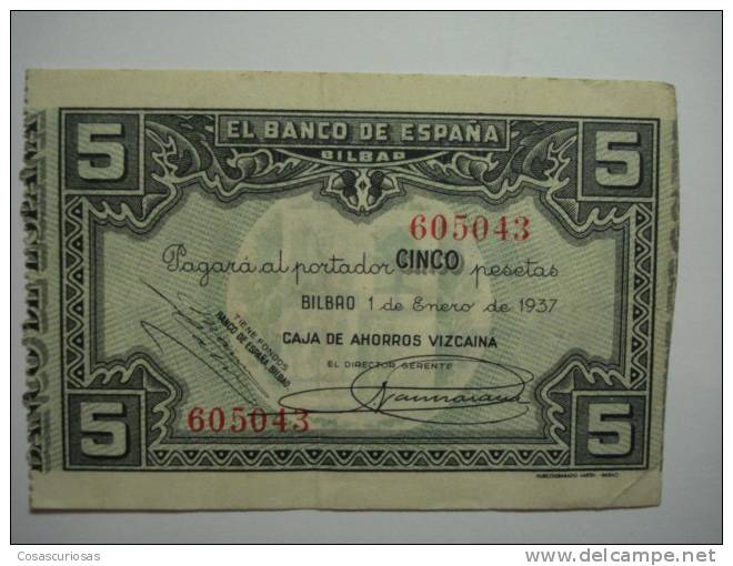 476 5 PESETAS  BILLETE BILBAO REPUBLICA ESPAÑOLA AÑO 1937 - ESPAÑA SPAIN ESPAGNE SPANIEN SPANJE - 5 Peseten