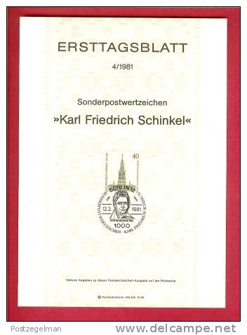 GERMANY-BERLIN 1981 Ersttagblatt (F.D.S.) Schinkel ETB 4 - 1e Jour – FDC (feuillets)