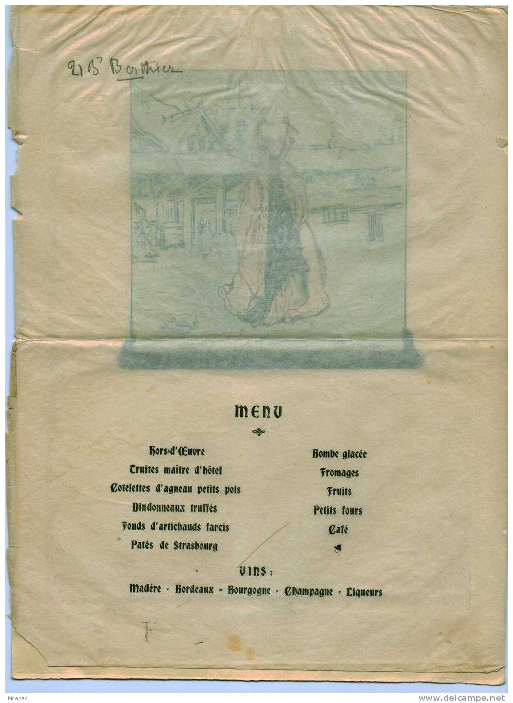 Menu Joinville Hotel Soleil D\´Or, 17 Juin 1907 Artiste Mareol Carnet(?) - Menus