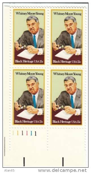 #1875 Whiney Moore Young Jr. Black Heritage Issue, 15-cent Plate Block Of 4, 1981 Stamps - Numéros De Planches