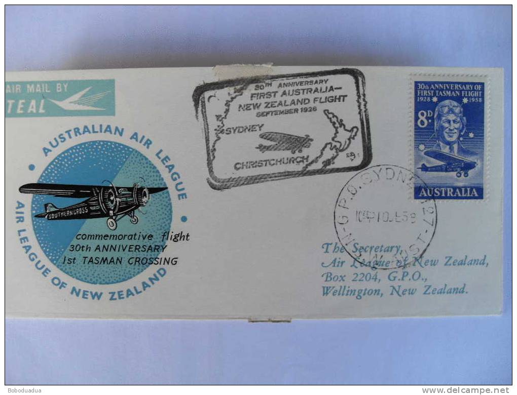 AEROGRAMMA 30° ANNIVERSARIO PRIMO VOLO AUSTRALIA-NUOVA ZELANDA 1958 - 1946-....: Era Moderna