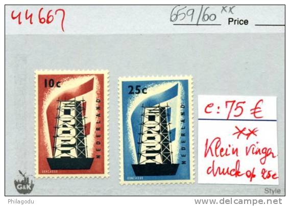 Nederland Europa 1956**  Trace De Doigt  Sur Le 25c  But Finger Print On Glue  Cote  65,-E - Unused Stamps