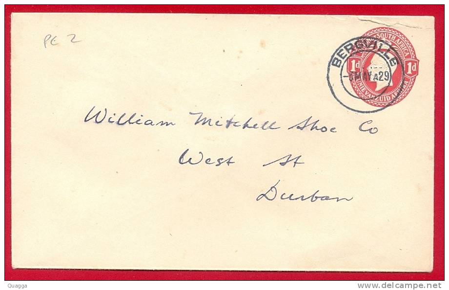 South Africa 1929. Natal. Scarce Postmark/cancel BERGVILLE. - Covers & Documents