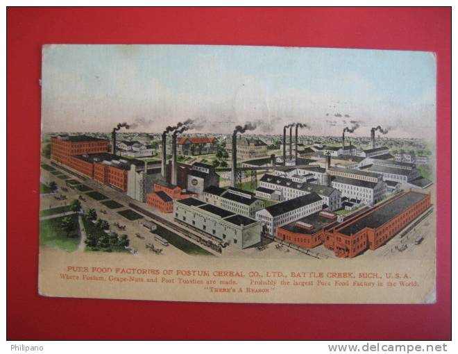 Battle Creek Mi         Factories Of Postum Cereal  1912 Cancel==== ====  Ref 208 - Andere & Zonder Classificatie
