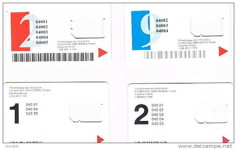 FINLANDIA (FINLAND) - SONERA (GSM) - SIM CARDS WITHOUT CHIP    -  LOT OF 4 DIFFERENT  - RIF. 3955 - Finland