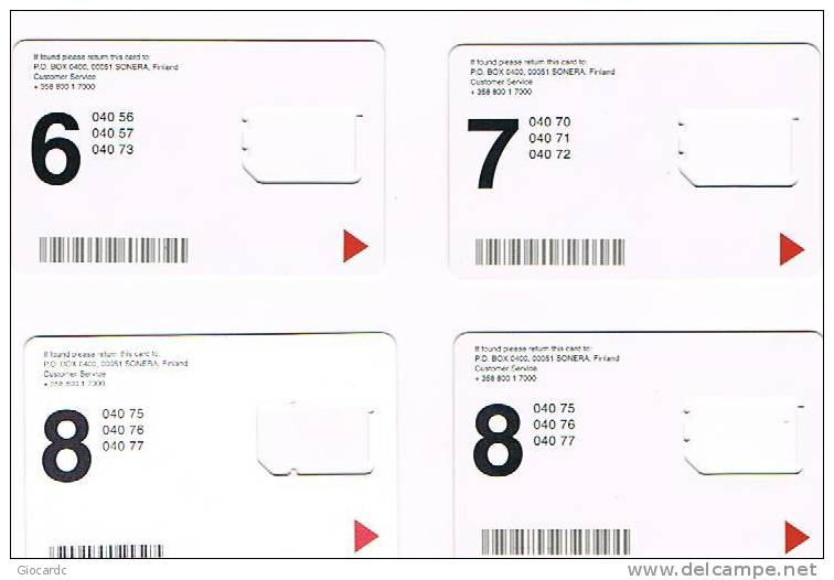 FINLANDIA (FINLAND) - SONERA (GSM) - SIM CARDS WITHOUT CHIP    -  LOT OF 4 DIFFERENT  -  RIF. 3957 - Finland