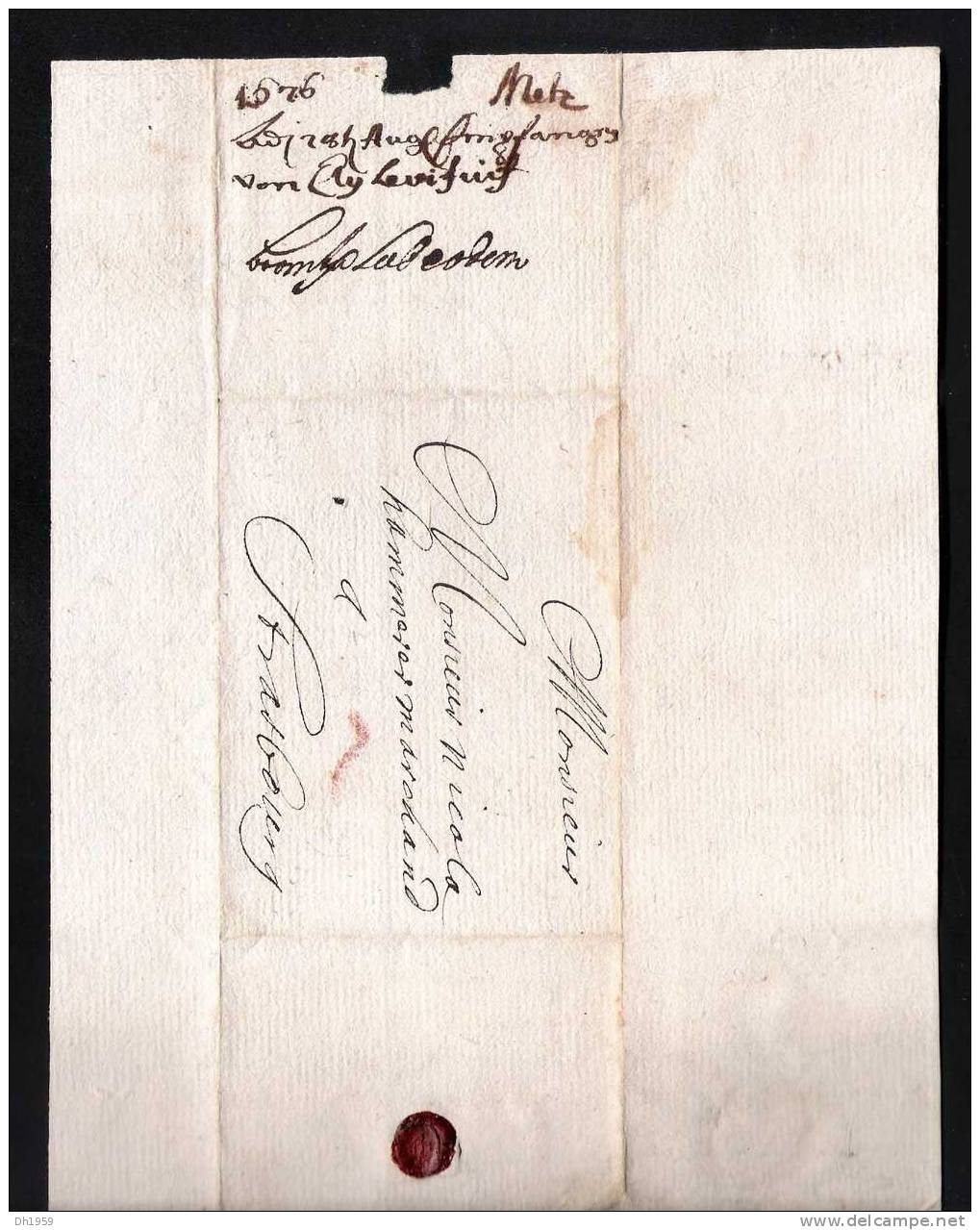 LETTRE JUDAICA 1676 SIGNE EN HEBREU REGNE DE LOUIS XIV GHETTO DE METZ  LORRAINE POUR UN COMMERCANT A STRASBOURG ALSACE - Documents Historiques