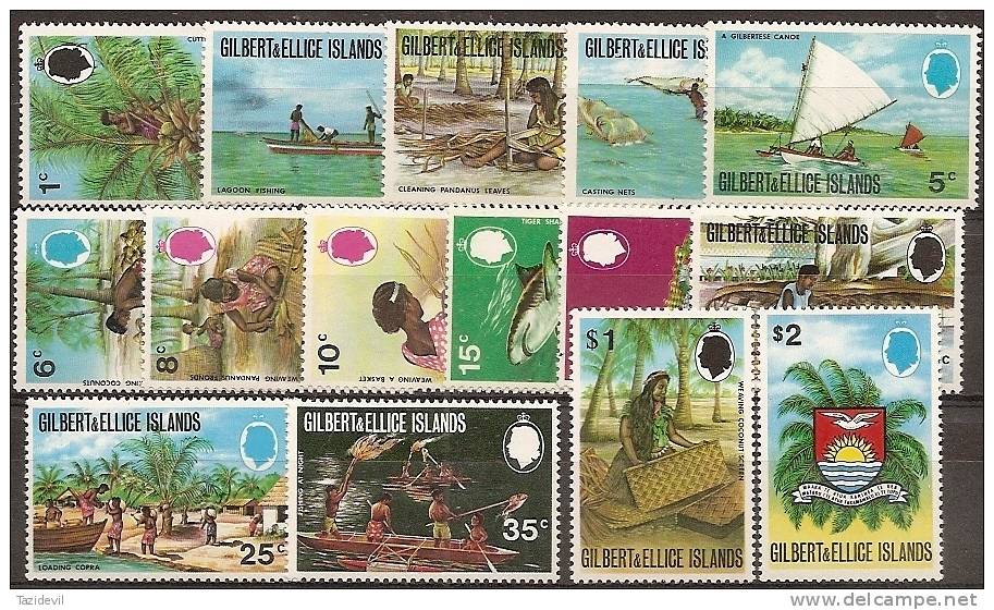 GILBERT &amp; ELLICE ISLANDS - 1971 Industry Set Of 15. Scott 173-87. MNH ** - Îles Gilbert Et Ellice (...-1979)