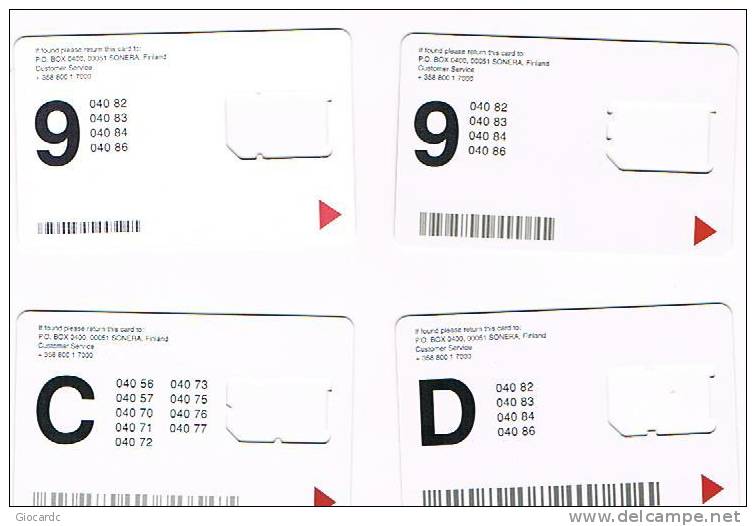 FINLANDIA (FINLAND) - SONERA (GSM) - SIM CARDS WITHOUT CHIP    -  LOT OF 4 DIFFERENT  - RIF. 3958 - Finnland