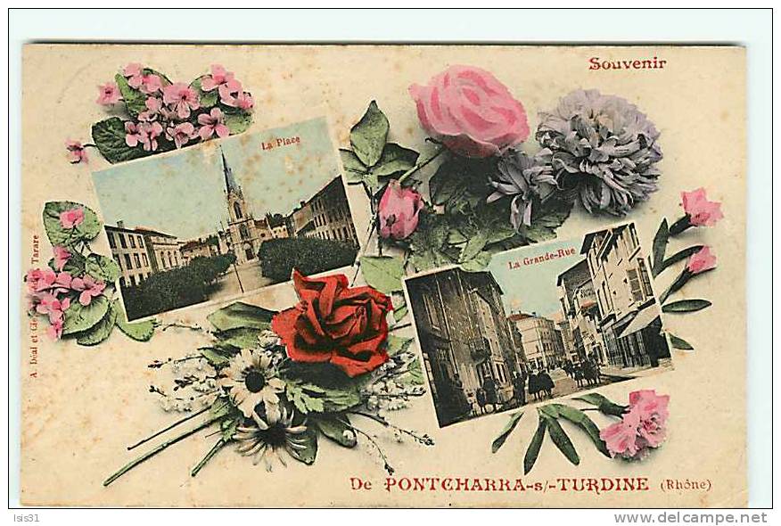 Dép 69 -  Fleurs - Pontcharra Sur Turdine - Souvenir - 2 Vues -  état - Pontcharra-sur-Turdine