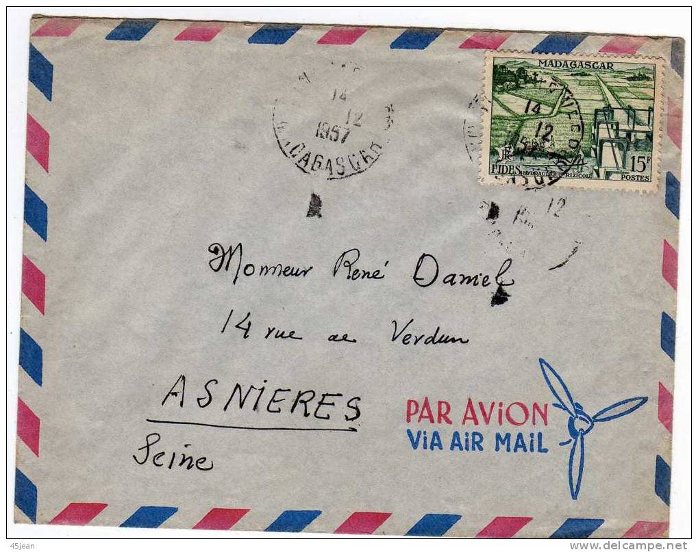 France: Madagascar 1957 Lettre Tananarive Timbre FIDES Hydrolique Rizicole - Covers & Documents