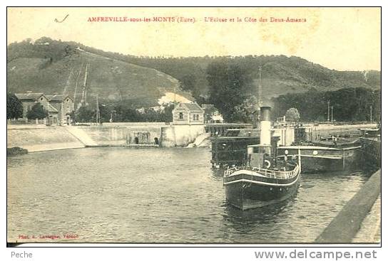 N°13273 -cpa Amfreville Sous Les Monts (Eure) L'écluse Et La Cote Des Deux Amants -remorqeur- - Rimorchiatori