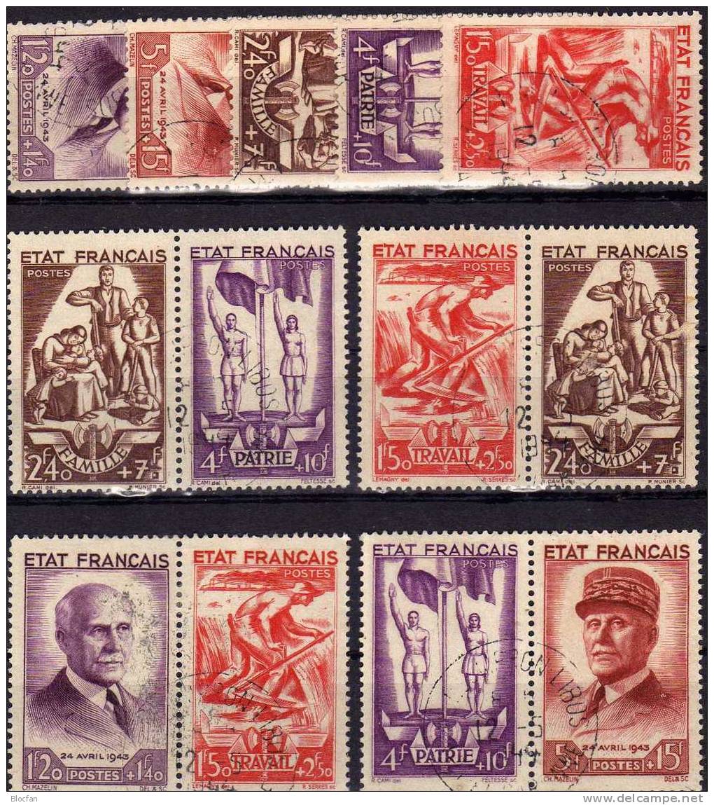 Soziale Hilfe 1943 Frankreich 589/3 Plus 4xPaare O 172€ Arbeit Familie Heimat Porträt Petain Set + Se-tenant Of France - Usados