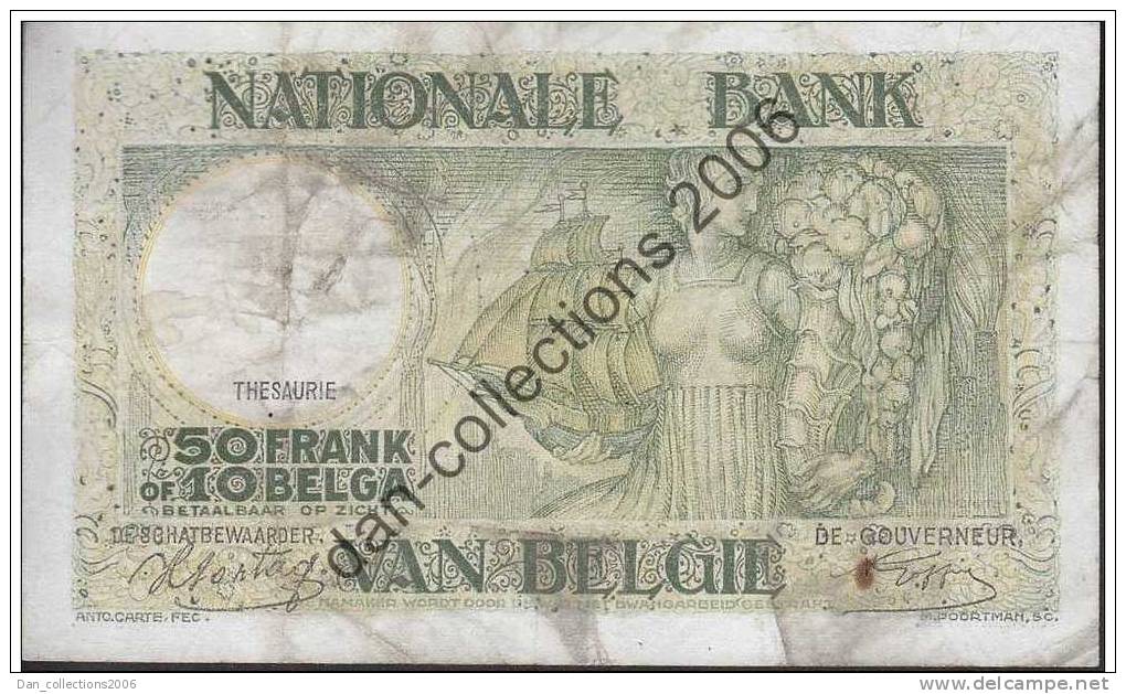 LOT A121 *BELGIQUE* BILLET DE 50 FRANC*03-01-1944*TYPE ANTO-CARTE* - 50 Francs-10 Belgas
