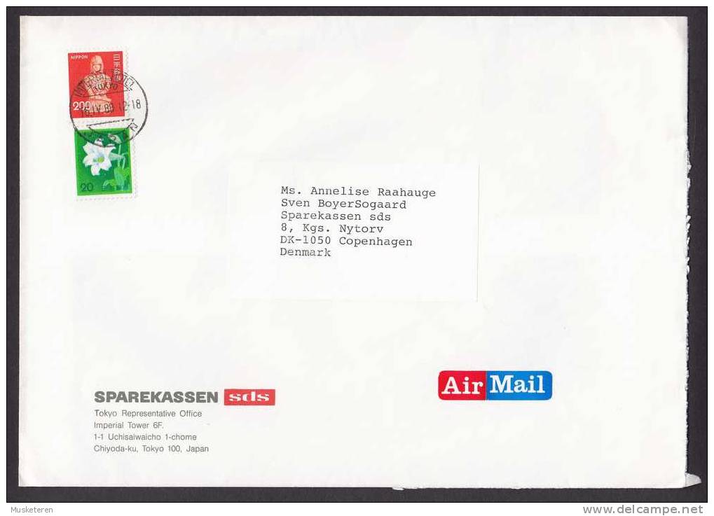 Japan Airmail IMPERIAL HOTEL Tokyo 1988 Cover To Sparrekassen SDS (Bank) Denmark (2 Scans) - Corréo Aéreo