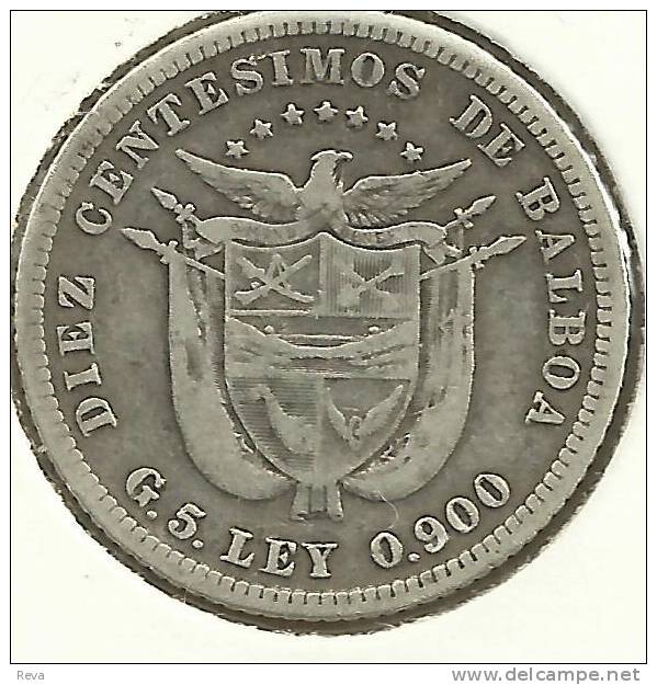 PANAMA 10 CENTESIMOS EMBLEM FRONT MAN BACK 1904 VF KM3 AG SILVER 1ST ISSUE READ DESCRIPTION CAREFULLY !!! - Panama