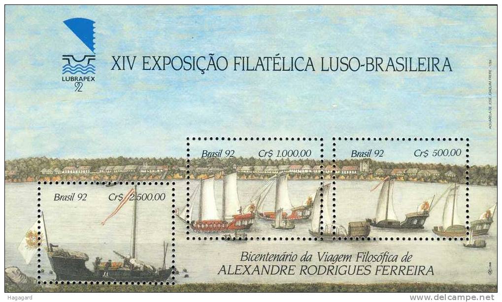 #Brasilia 1992. LUBRAPEX 92. Sailships. Michel Block 90. MNH(**) - Blocs-feuillets