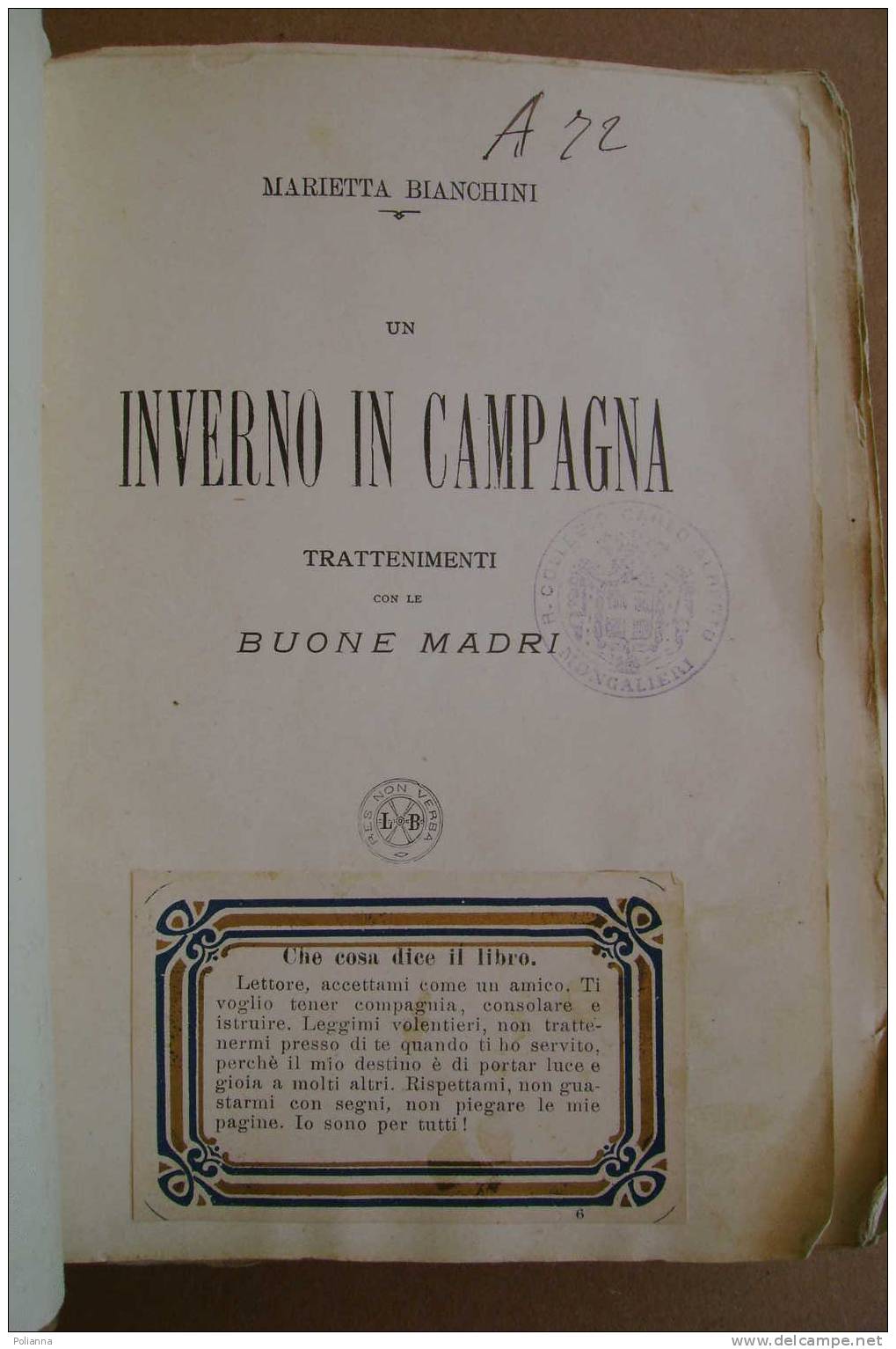 PAO/40 M.Bianchini UN INVERNO IN CAMPAGNA Buffetti 1905 / 10 Comandamenti - Old