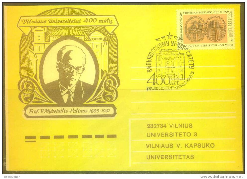 RUSSIA USSR Special Cancellation USSR LT TEM SPEC 0097 LITHUANIA 400th Anniversary Of VILNIUS University Prof MYKOLAITIS - Lokal Und Privat