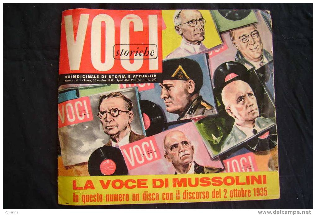 PAO/70 Rivista 1959 : VOCI STORICHE - LA VOCE DI MUSSOLINI - Discorso 2 Ottobre 1935 No Vinile - Italian