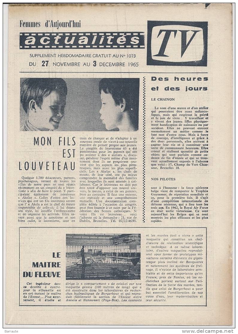 Femmes D´aujourd´hui N° 1073 Du 25/11/ 1965  Belles PUBS.  Intervew De Maressa DAWN. - Fashion