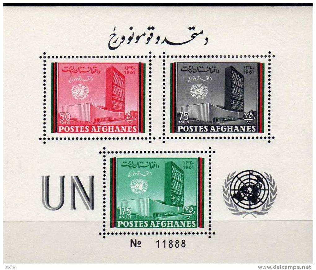 Tag Der UNO 1961 Afghanistan 582/8,ER+ Block 17 ** 16&euro; Hauptquartier New York Architectur Bloc UN Sheet Bf Afghanes - Afghanistan