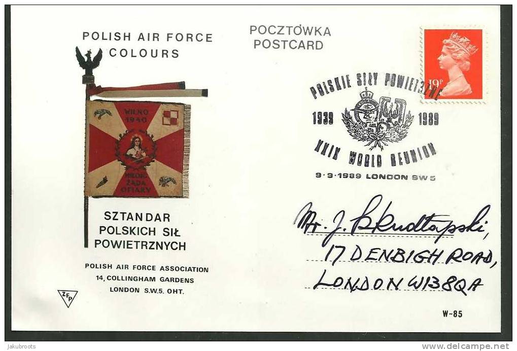 POSTCARD,    POLISH   AIRFORCE  REUNION  DAY  1939--1989  LONDON - Posta Aerea