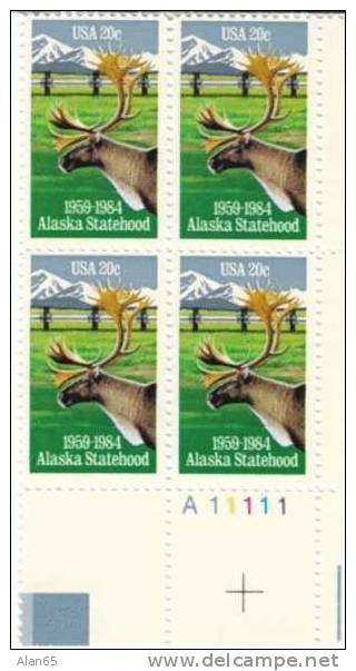 #2065 Alaska Statehood 25th Anniversary, 20-cent 1983 Plate Block Of 4 Stamps - Plate Blocks & Sheetlets