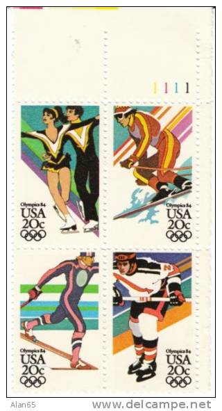 #2067-2070 14th Winter Olympics Sarajevo, 20-cent 1984 Plate Block Of 4 Stamps - Plate Blocks & Sheetlets