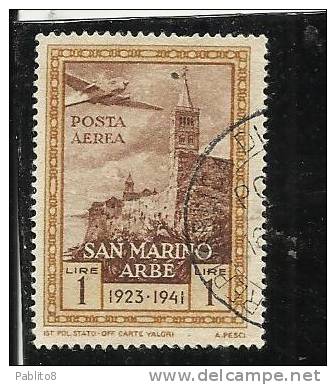 SAN MARINO 1942 RICONSEGNA AD ARBE DELLA BANDIERA ITALIANA POSTA AEREA AIR MAIL LIRE 1 USATO USED OBLITERE' - Gebruikt