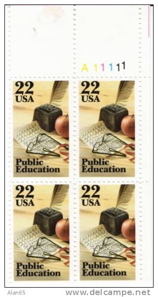 #2159 Public Education In America Issue, 1985 Plate Block Of 4 22-cent Stamps - Plate Blocks & Sheetlets