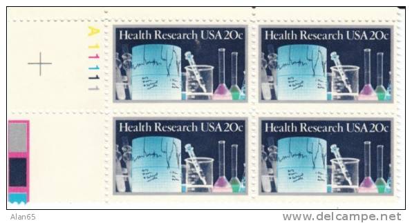 #2087, Health Research, Medicine, 20-cent 1984 Plate Block Of 4 Stamps - Plate Blocks & Sheetlets