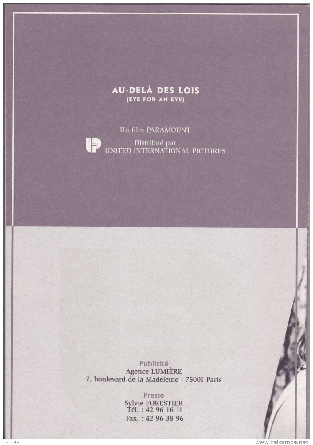 Dossier De Presse 8 Mai 1996 Au-delà Des Lois Eye For An Eye Paramount Kiefer Sutherland Sally Field John Schlesinger - Cinéma/Télévision