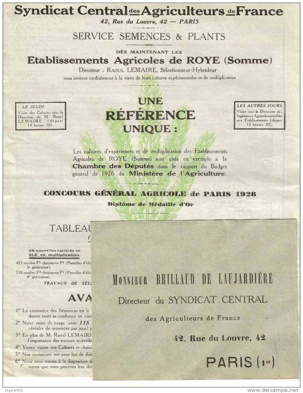 LIVRET PLIANT 3 VOLETS PUBLICITE Bulletin Mensuel Du Syndicat Des Agriculteurs De France - Advertising