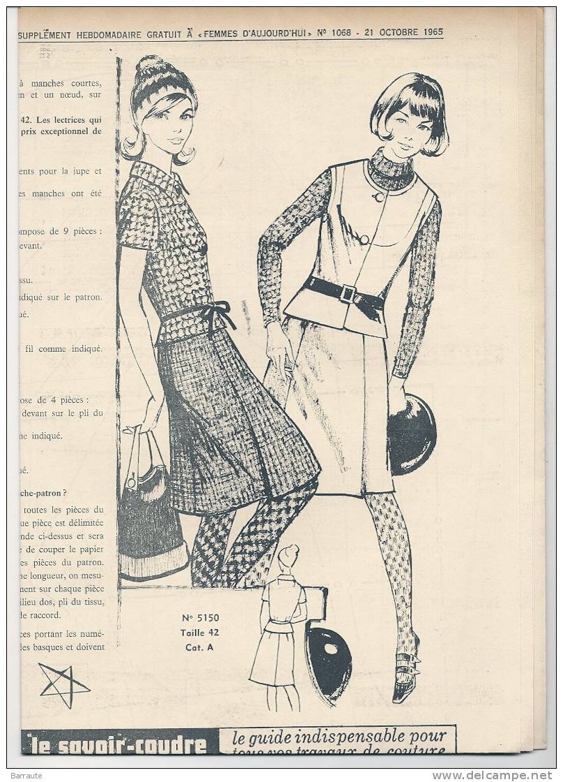 Femmes D´aujourd´hui N° 1068 Du 21/10/ 1965  Belle PUB Poupée BARBIE. Plan D´un Jouet Manége En Bois. - Mode