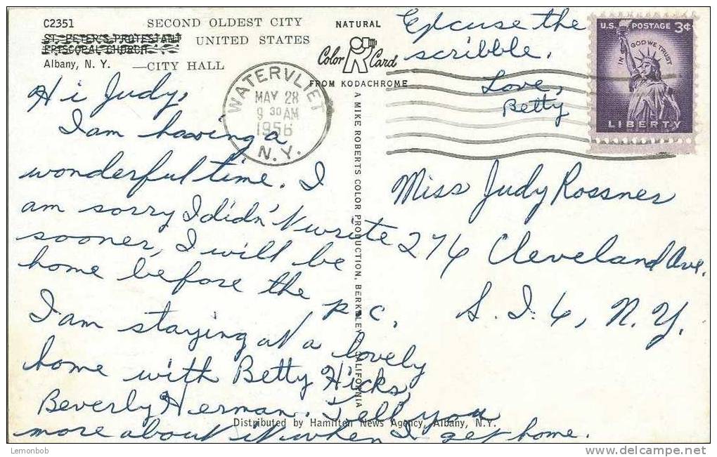 USA – United States – Albany, New York, City Hall 1956 Used Postcard [P3781] - Albany