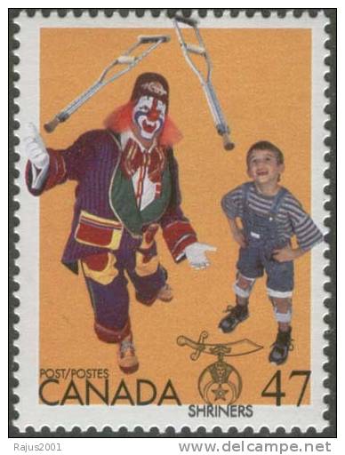 Shriners Circus, Clown / Joker, Crippled, Disabled / Handicapped, Freemasonry, MNH 2001 Canada - Franc-Maçonnerie